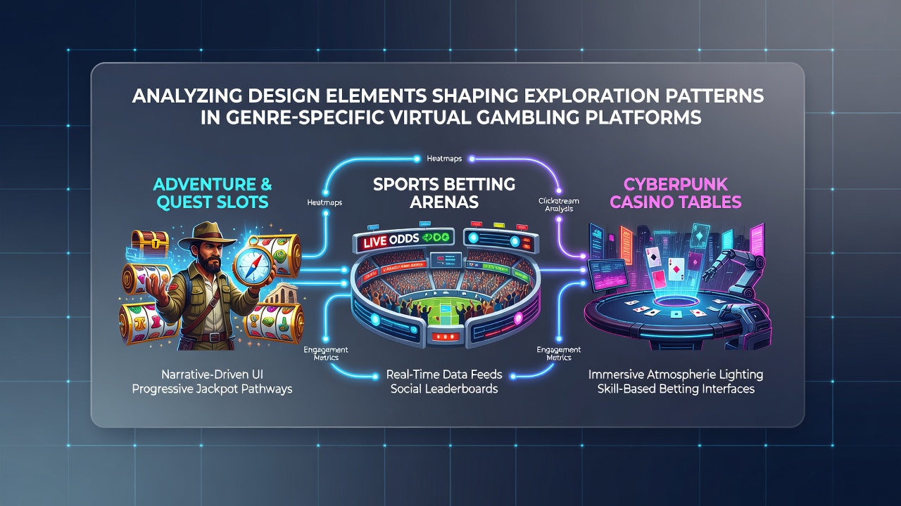 Visual representation of genre-themed interface layouts influencing player navigation in virtual gambling environments