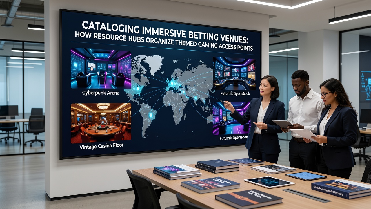 Resource hub interface displaying categorized immersive betting venues with thematic filters and navigation tools