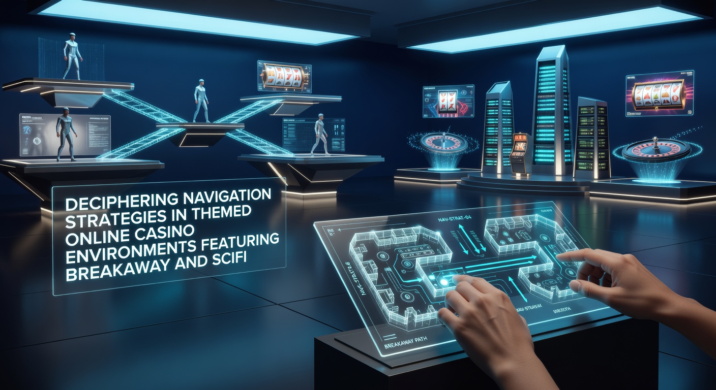 Themed navigation interface showing player pathways in Breakaway and Scifi online casino environments