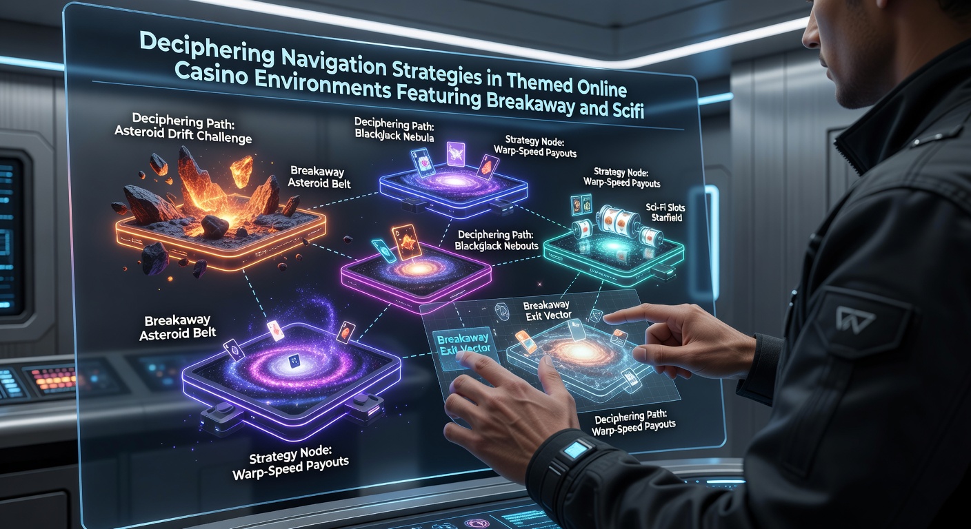 Scifi themed user interface with holographic navigation overlays in online casino settings