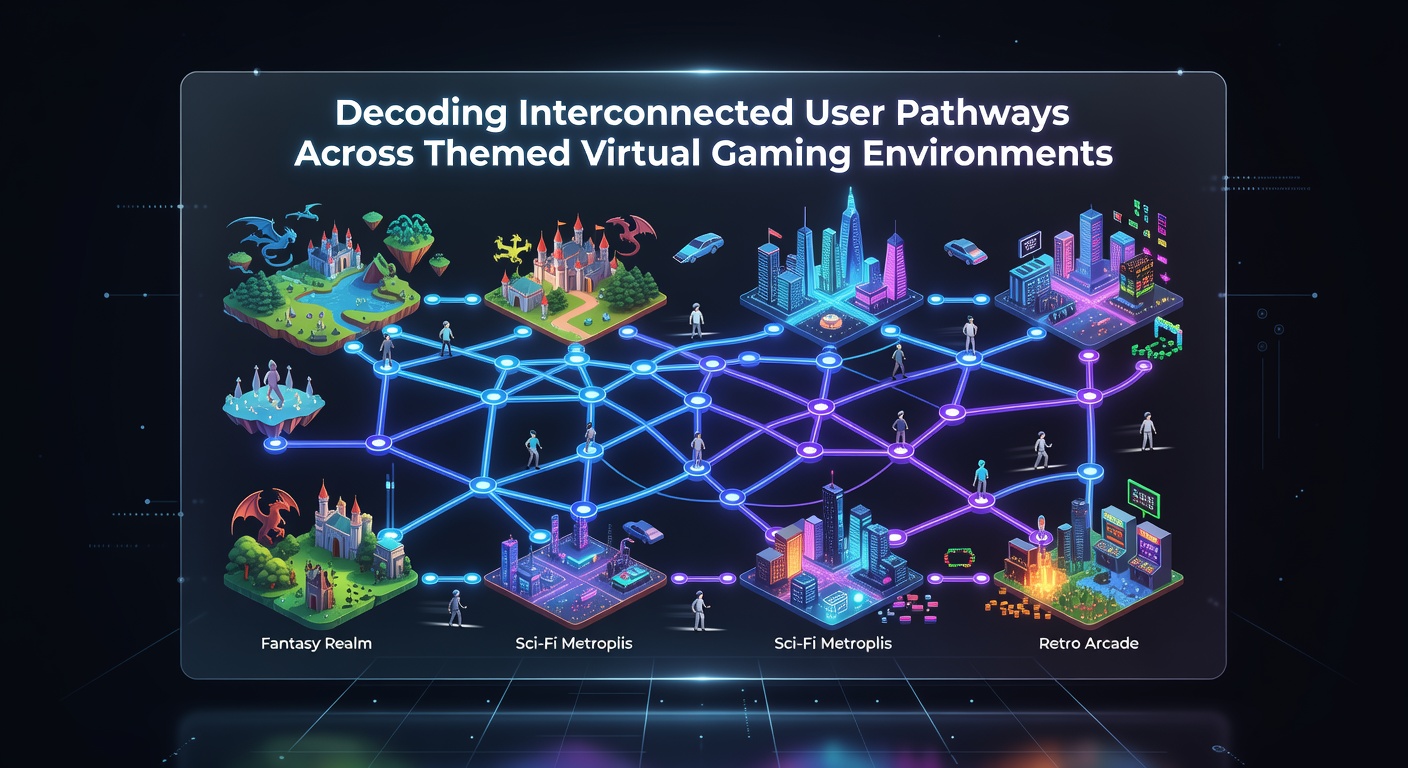 Diagram illustrating linked navigation flows and thematic connections in virtual casino environments