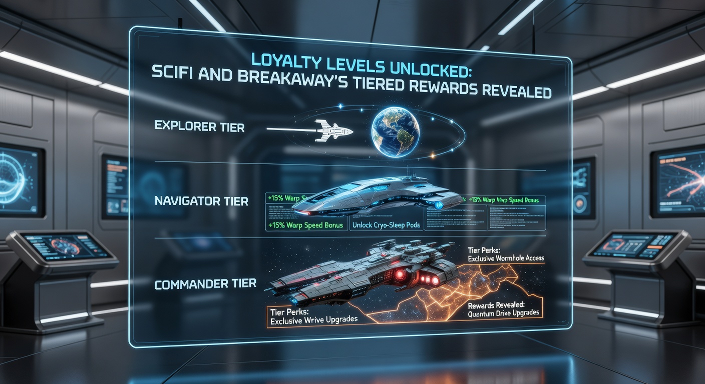 Screenshot of Breakaway Casino's loyalty dashboard displaying tier progress bars, reward multipliers, and upcoming perk previews for elite members