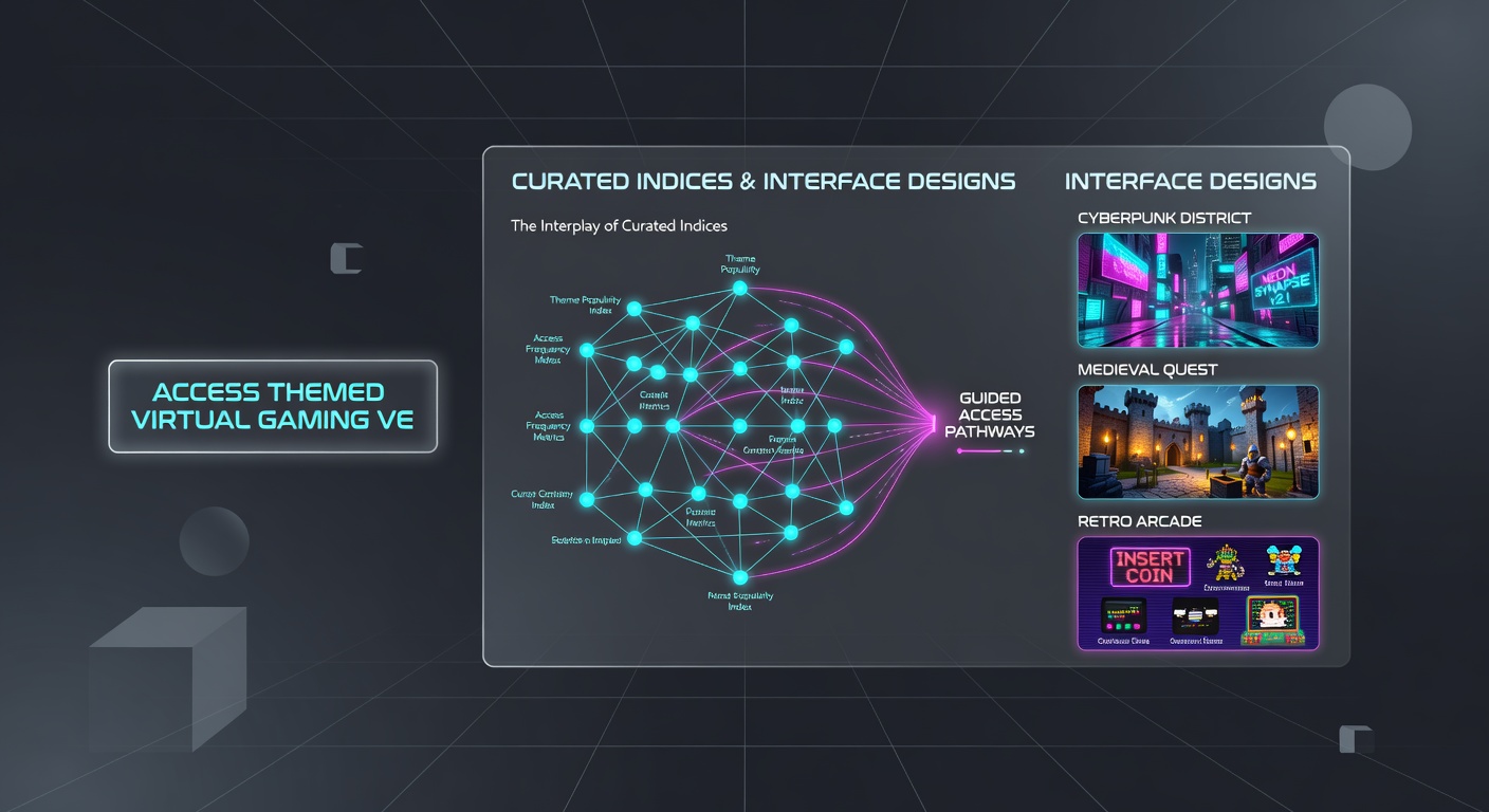 Example of interface design elements interacting with curated index categories in virtual gaming navigation